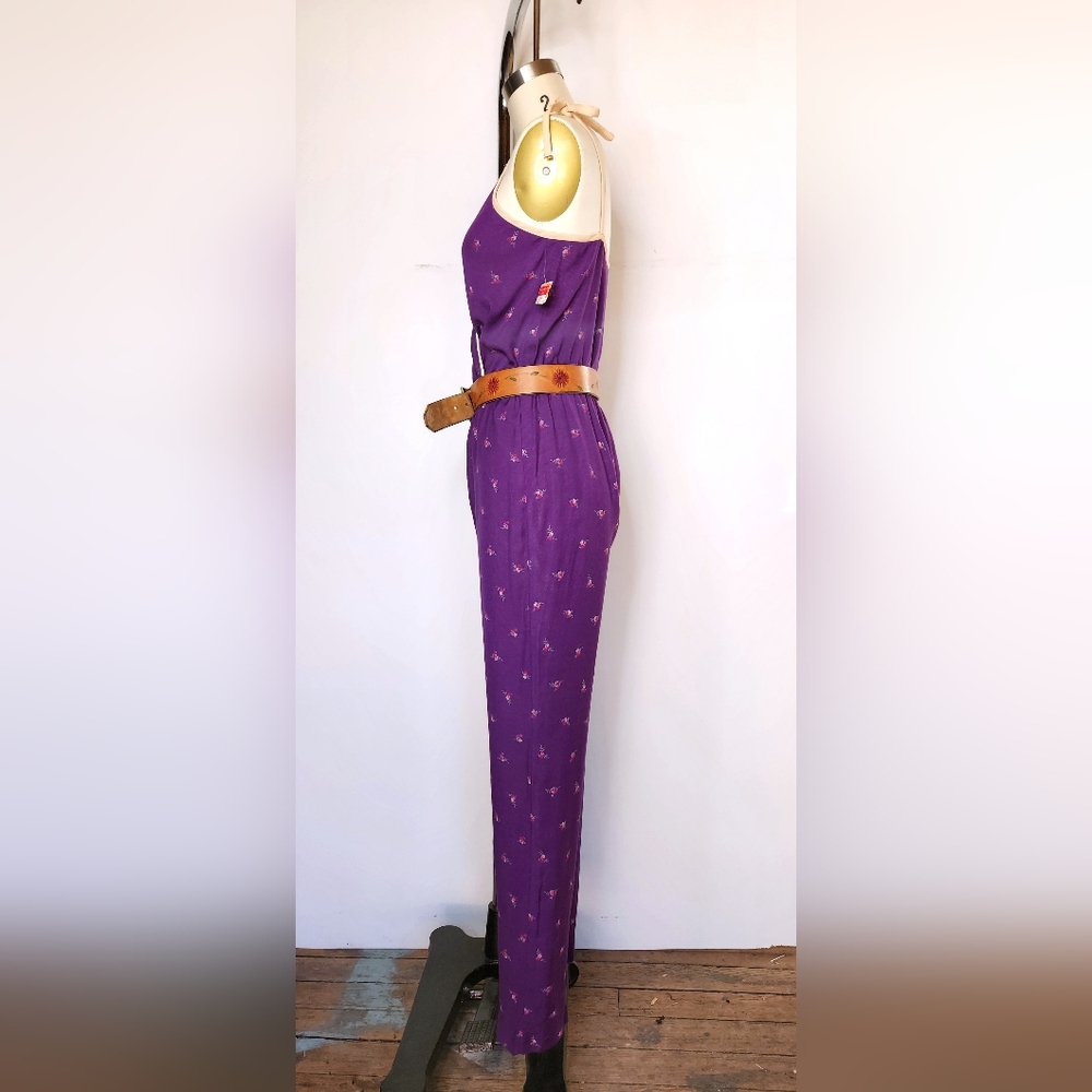 70s Dead Stock Jumpsuit by Peaches my Love Floral Jumpsuit Straight Legs XS S - Picture 7 of 10